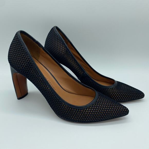 Derek Lam 10 Crosby Black Net Mesh Point Toe Pump Heels Preppy Women's size 8 - Picture 1 of 9